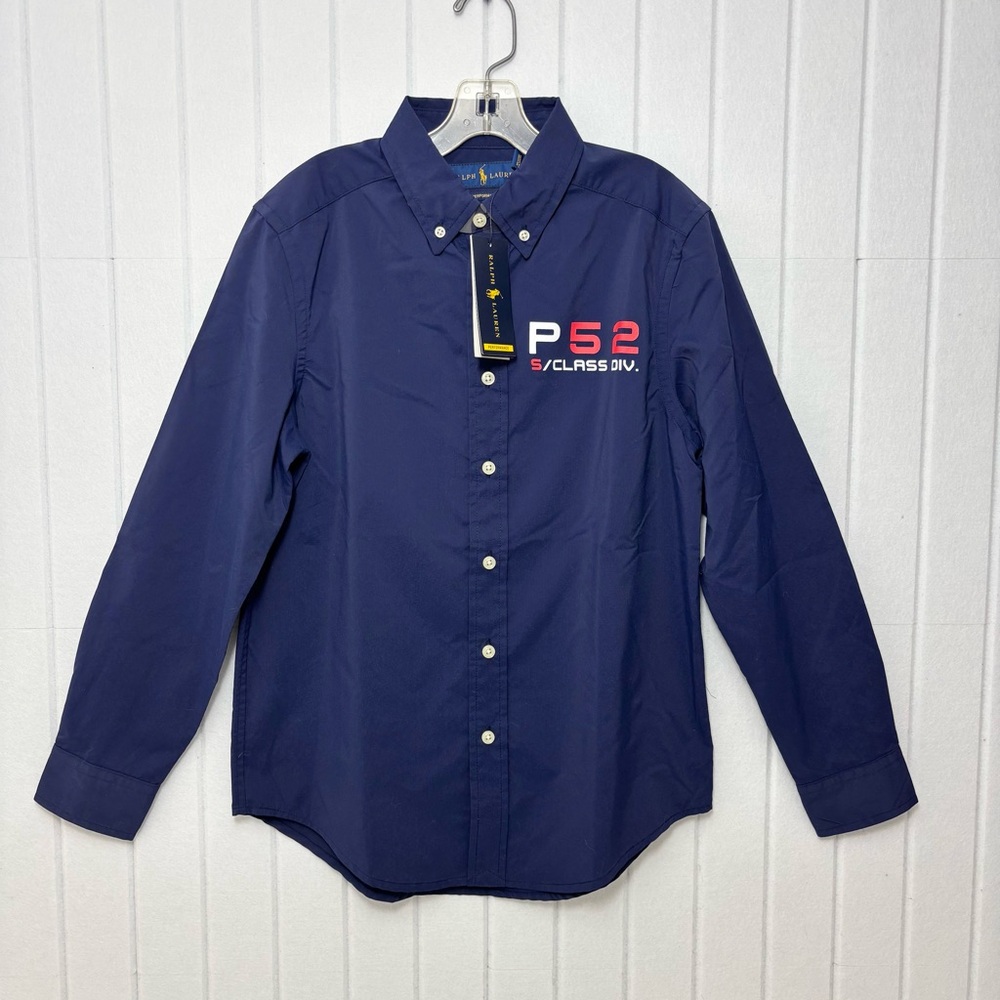 Ralph Lauren Navy Blue Button Down Performance Shirt Size M (10-12)